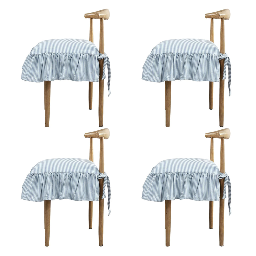 4 Pack Blue Ruffled Chair Cushion Covers 17.5x17.5 in Square