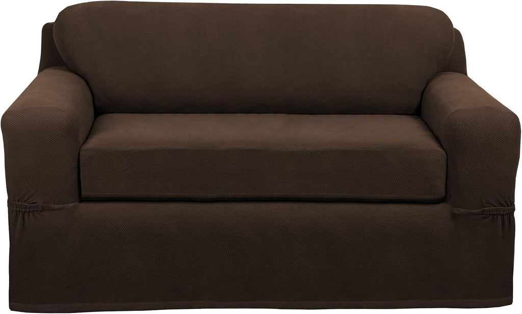 MAYTEX Pixel Ultra Soft Stretch 2 Piece Furniture Cover Loveseat Slipcover, Chocolate (4300512)