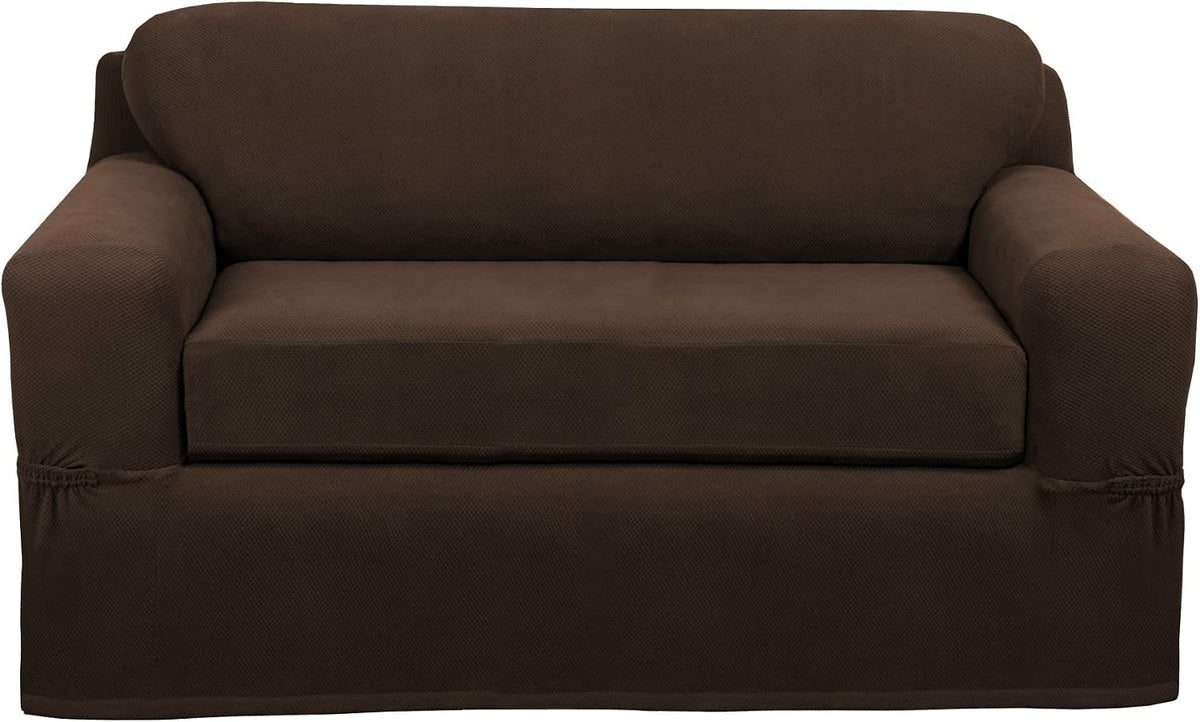 MAYTEX Pixel Ultra Soft Stretch 2 Piece Furniture Cover Loveseat Slipcover, Chocolate (4300512)