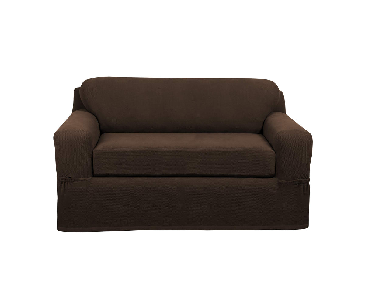 MAYTEX Pixel Ultra Soft Stretch 2 Piece Furniture Cover Loveseat Slipcover, Chocolate (4300512)