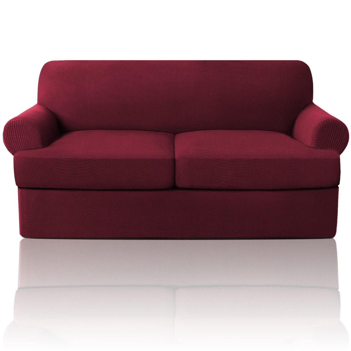 PrinceDeco T Cushion Loveseat Slipcover - 3 Pieces Sofa Cover for 2 Cushion Couch with 2 Individual T Shape Seat Covers Width Up to 76 Inch - Stretch, Machine Washable, Porcelain