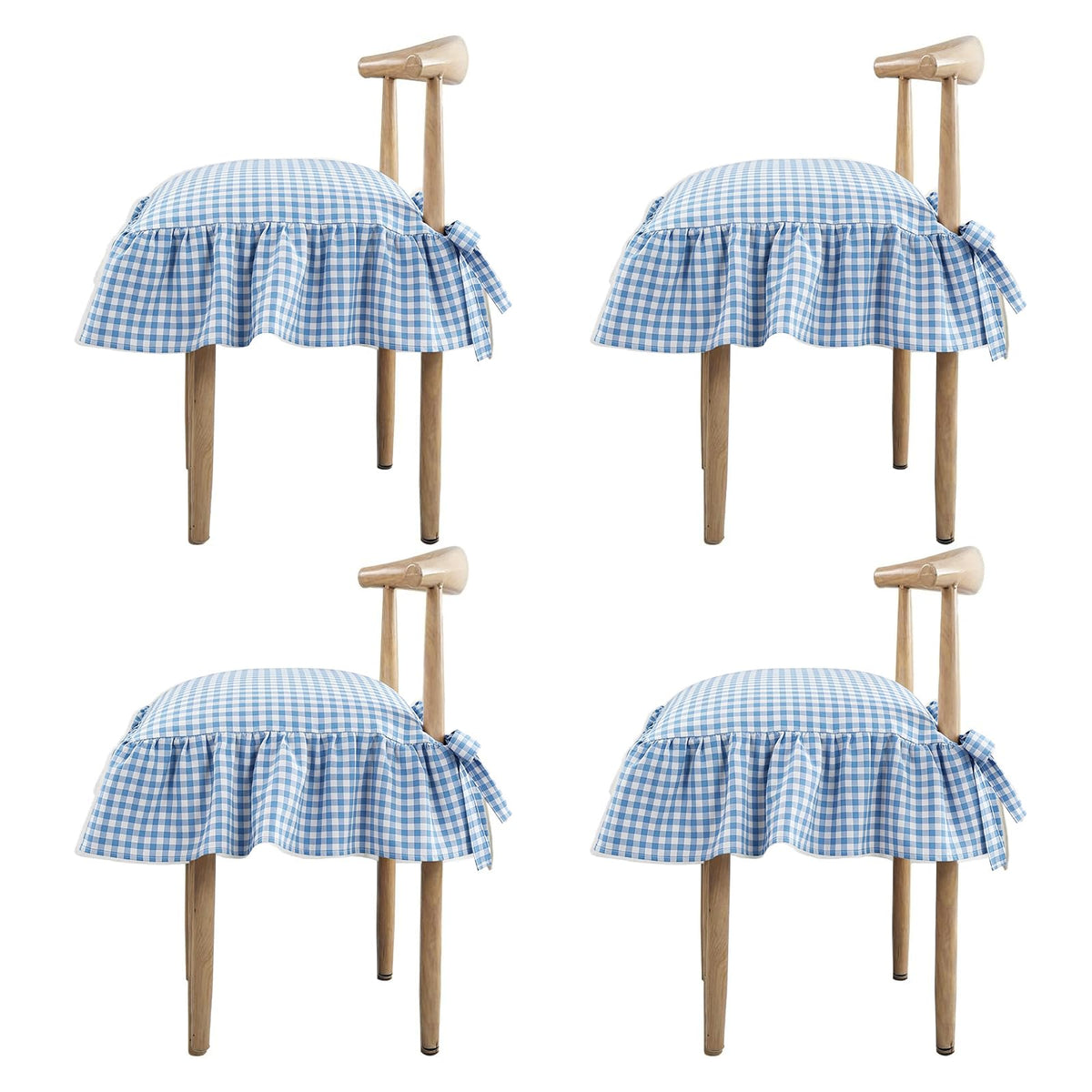 4 Pack Blue Ruffled Chair Cushion Covers 17.5x17.5 in Square