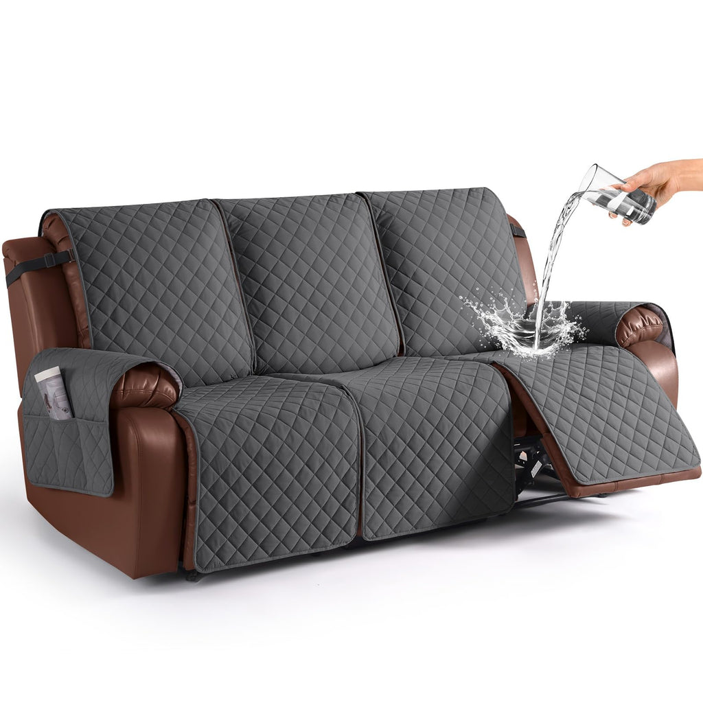 KinCam Waterproof Loveseat Recliner Covers Washable, 2 Seater, Light Gray
