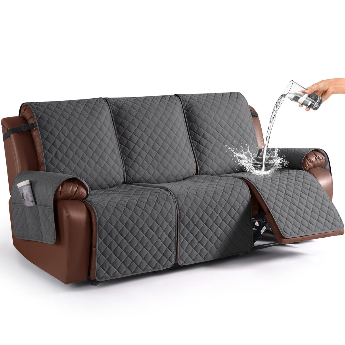 KinCam Waterproof Loveseat Recliner Covers Washable, 2 Seater, Light Gray