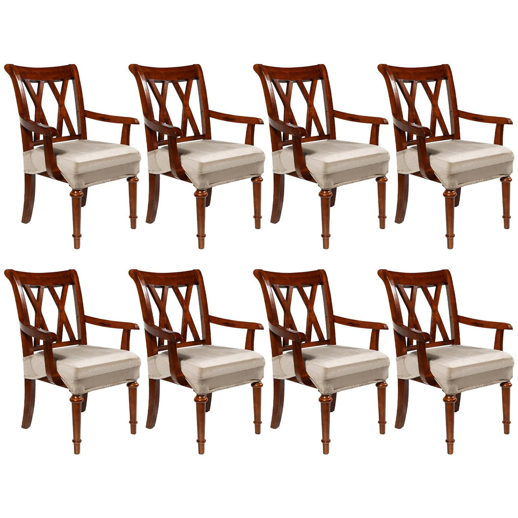 Havawish Extra Wide Dining Chair Seat Covers, Beige White, Velvet, 6 Pcs