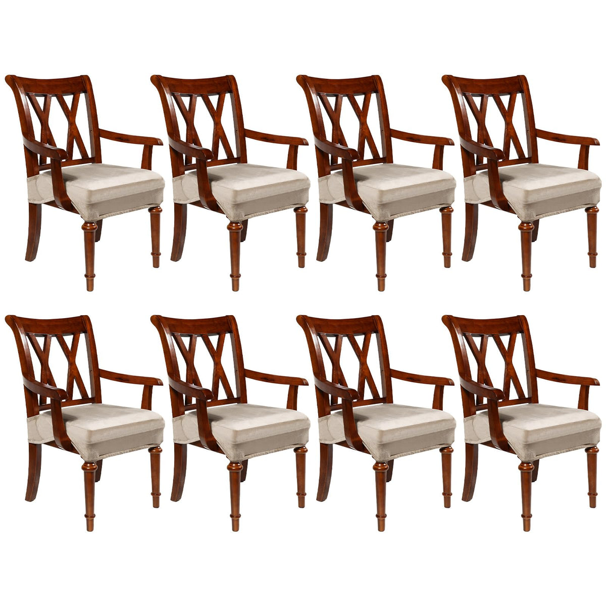 Havawish Extra Wide Dining Chair Seat Covers, Beige White, Velvet, 6 Pcs