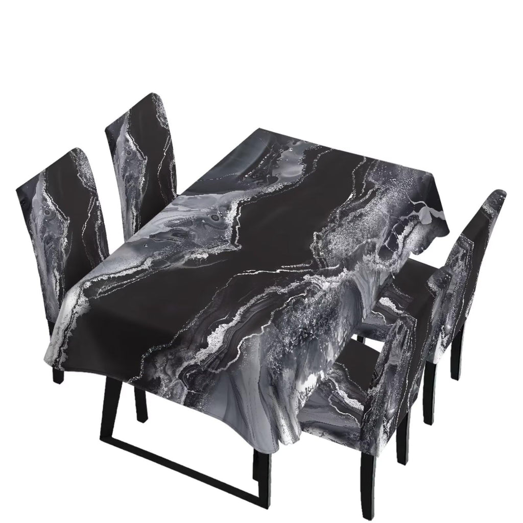 Palm Leaves Rectangular Table Cloth & Dining Chair Covers Set of 5, Stain Resistant Wipeable Chair Protectors for Farmhouse Rustic Home Kitchen Party Decor