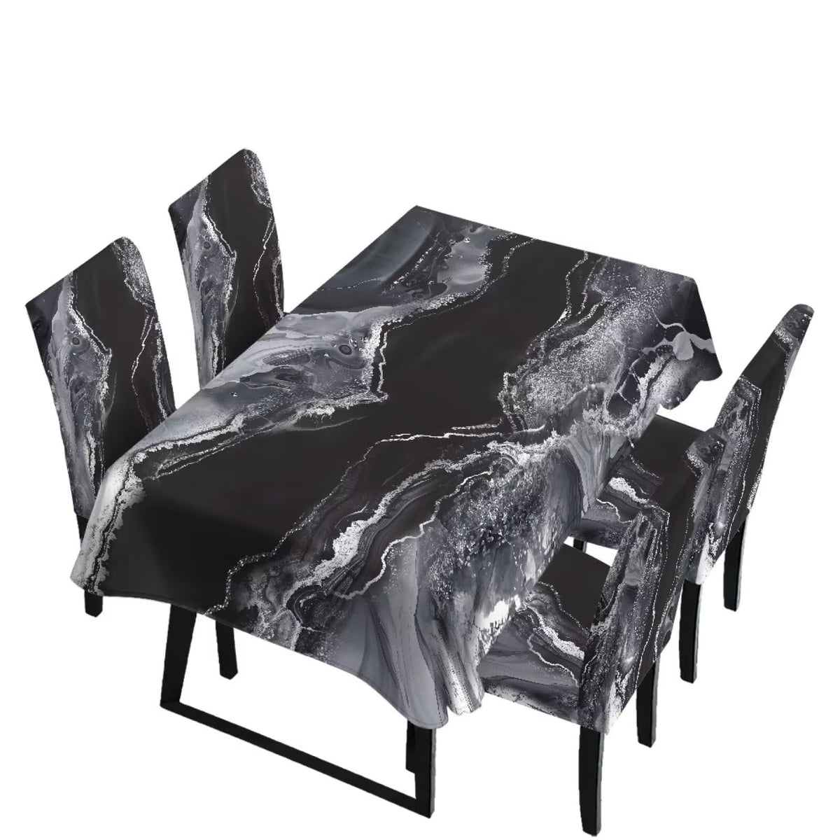 Palm Leaves Rectangular Table Cloth & Dining Chair Covers Set of 5, Stain Resistant Wipeable Chair Protectors for Farmhouse Rustic Home Kitchen Party Decor