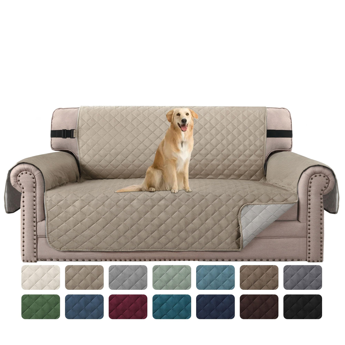 H.VERSAILTEX Reversible Couch Cover for 2 Cushion Couch Water Resistant Loveseat Washable Furniture Cover with Non-Slip Elastic Strap for Dogs, Pets, Kids(Oversized Loveseat, Charcoal Grey)
