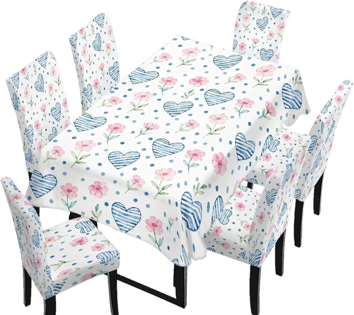 5 Pack Dining Table Cloth Rectangle 4 Seater Includes Kitchen Chair Covers, Stretch Seat Covers for Dining Chairs Anti-dust Washable Table Protector, Tribe Aztec Geometry Print