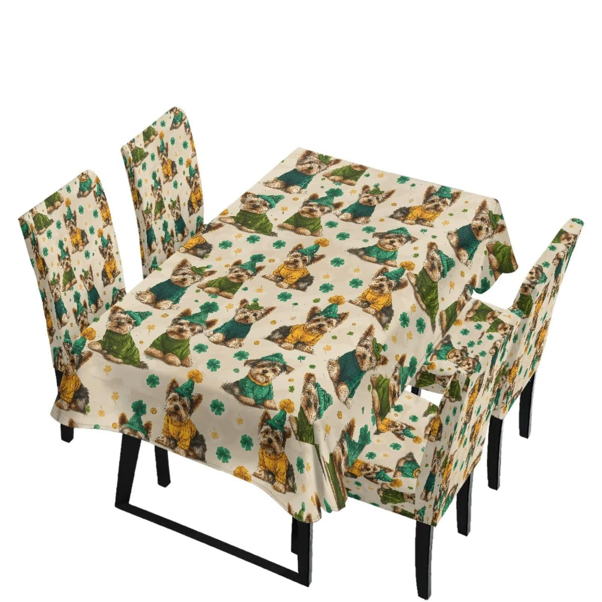 Dining Seat Slipcovers Set of 7 Includes Tablecloths, Removable Dining Room Chair Covers Stain Resistant Table Protector for Home Restaurant, Light Brown Beige Geometry Patchwork