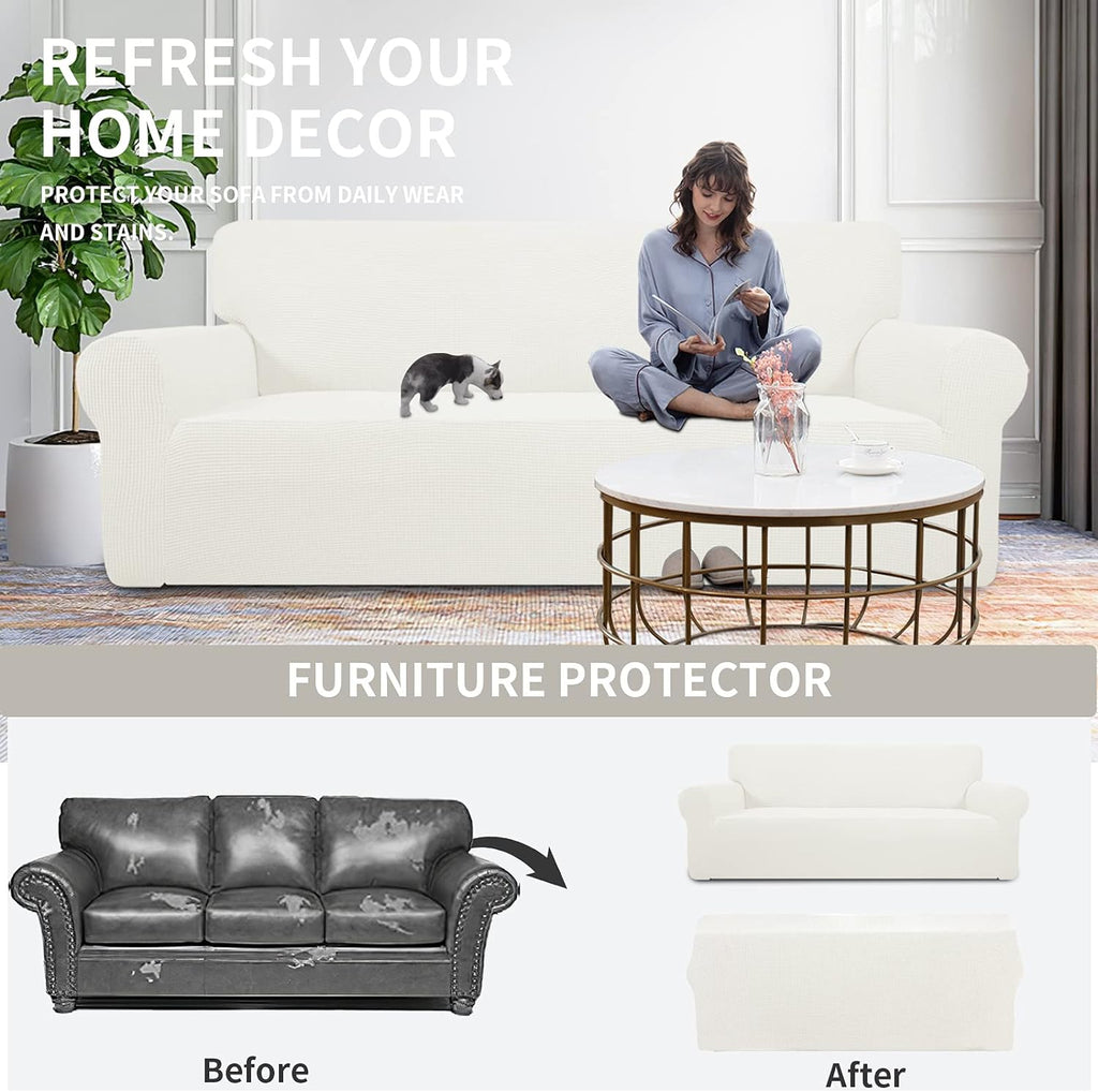Easy-Going Stretch Loveseat Couch Covers Washable Cream