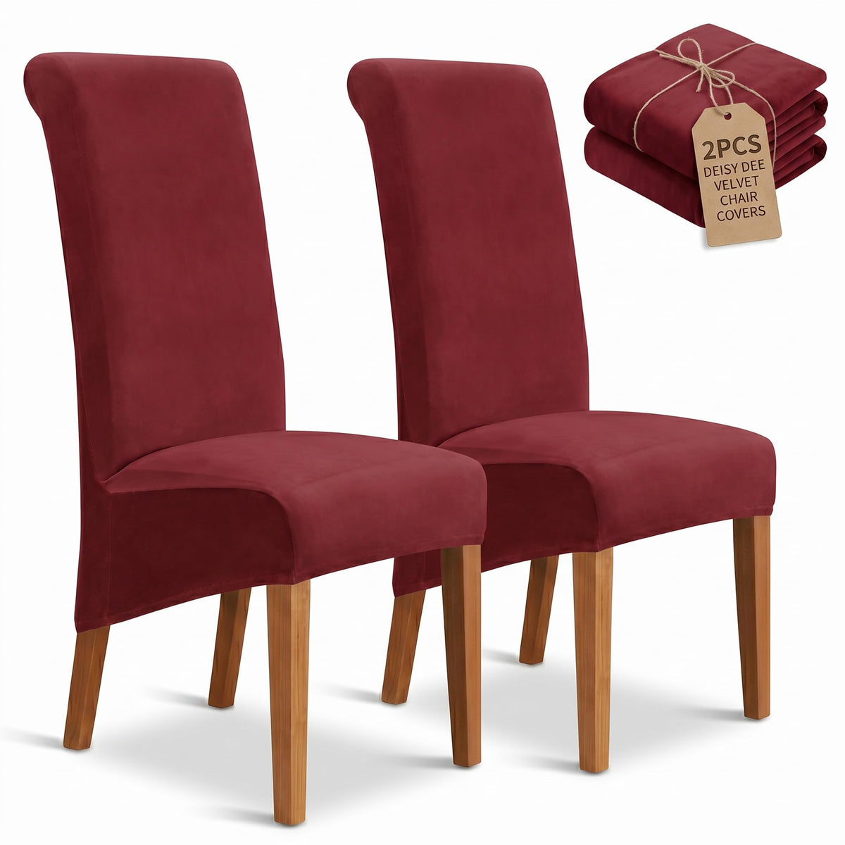 Velvet Dining Chair Covers Set of 2, Extra Large XL Oversized Stretch Parsons Chair Slipcovers for High Back Dining Room Kitchen, Non-Slip Removable Washable Chair Protectors,Khaki