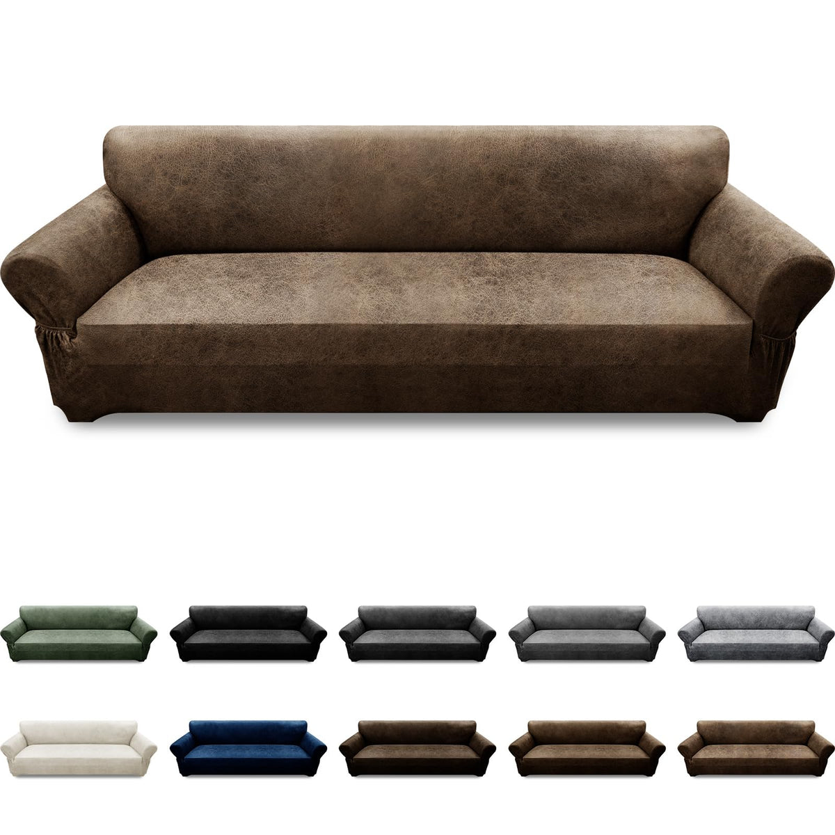 3-Pieces T Cushion Loveseat Slipcovers Leather Look Couch Cover Loveseat Covers for 2 Cushion Couch Furniture Protector Stretch Sofa Cover with 2 Individual T Cushion Seat Covers, Brown