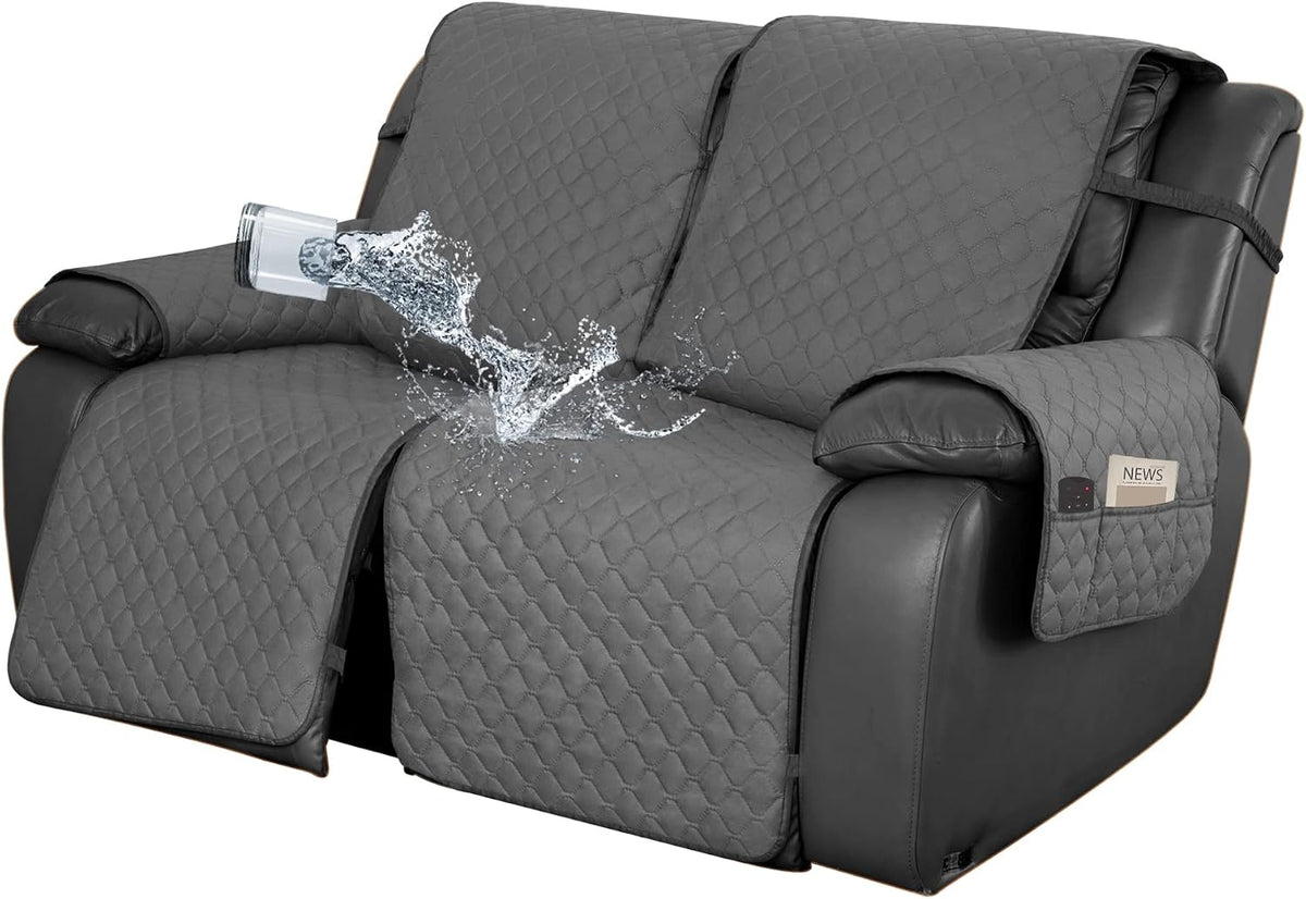 Easy-Going Waterproof Recliner Loveseat Sofa Cover with Pocket, 1-Piece Reversible Couch Cover for 2 Seat Recliner, Protector with Elastic Straps for Pets(Recliner Loveseat, Gray/Light Gray)