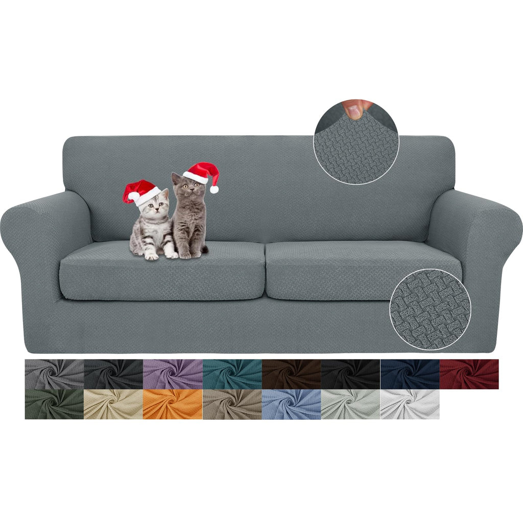 JIVINER 3 Pieces Stretch Couch Covers for 2 Cushion Couch Fitted Thick Loveseat Sofa Slipcover with 2 Seat Cushion Covers for Living Room Pet Dogs (Loveseat, Off White)
