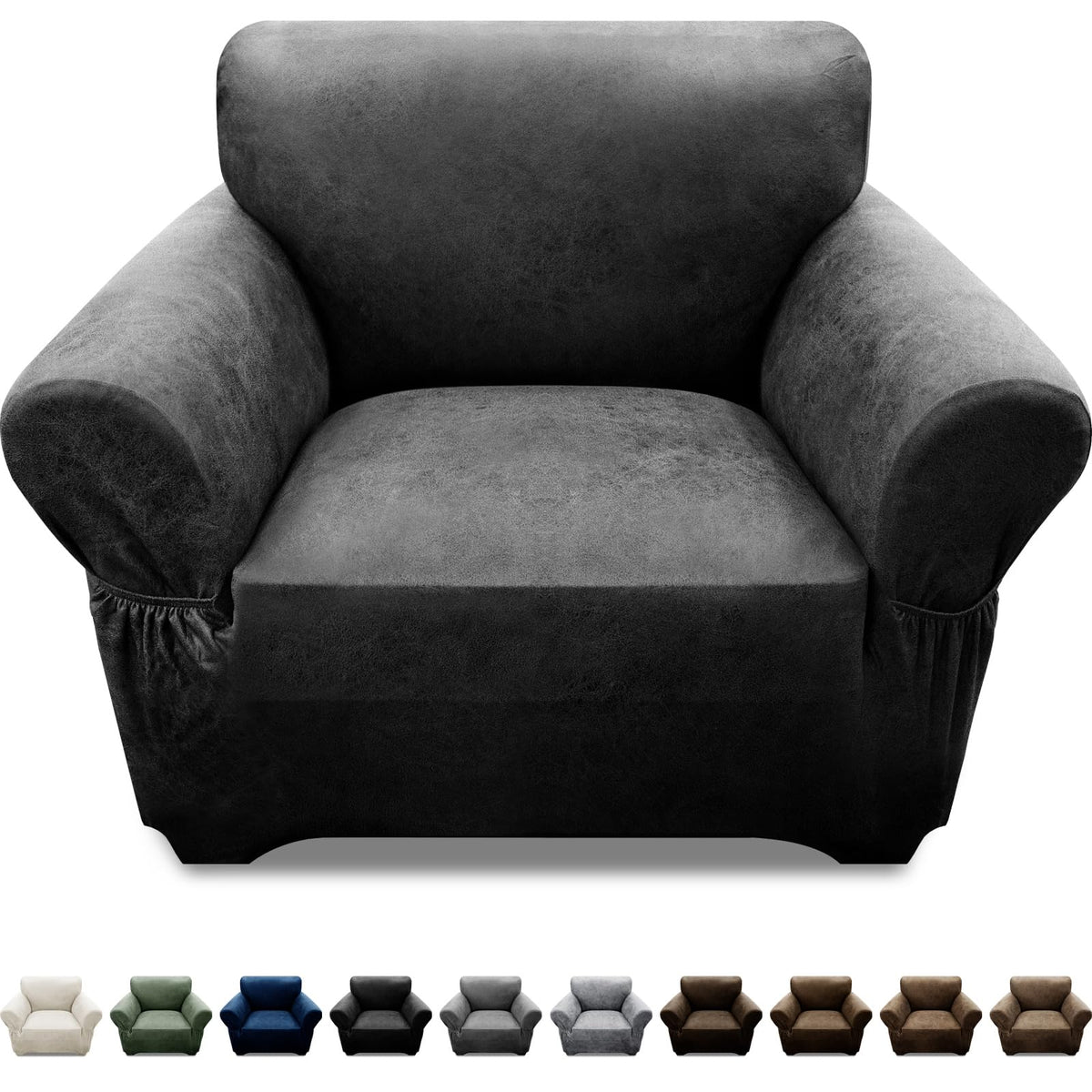 3-Pieces T Cushion Loveseat Slipcovers Leather Look Couch Cover Loveseat Covers for 2 Cushion Couch Furniture Protector Stretch Sofa Cover with 2 Individual T Cushion Seat Covers, Brown