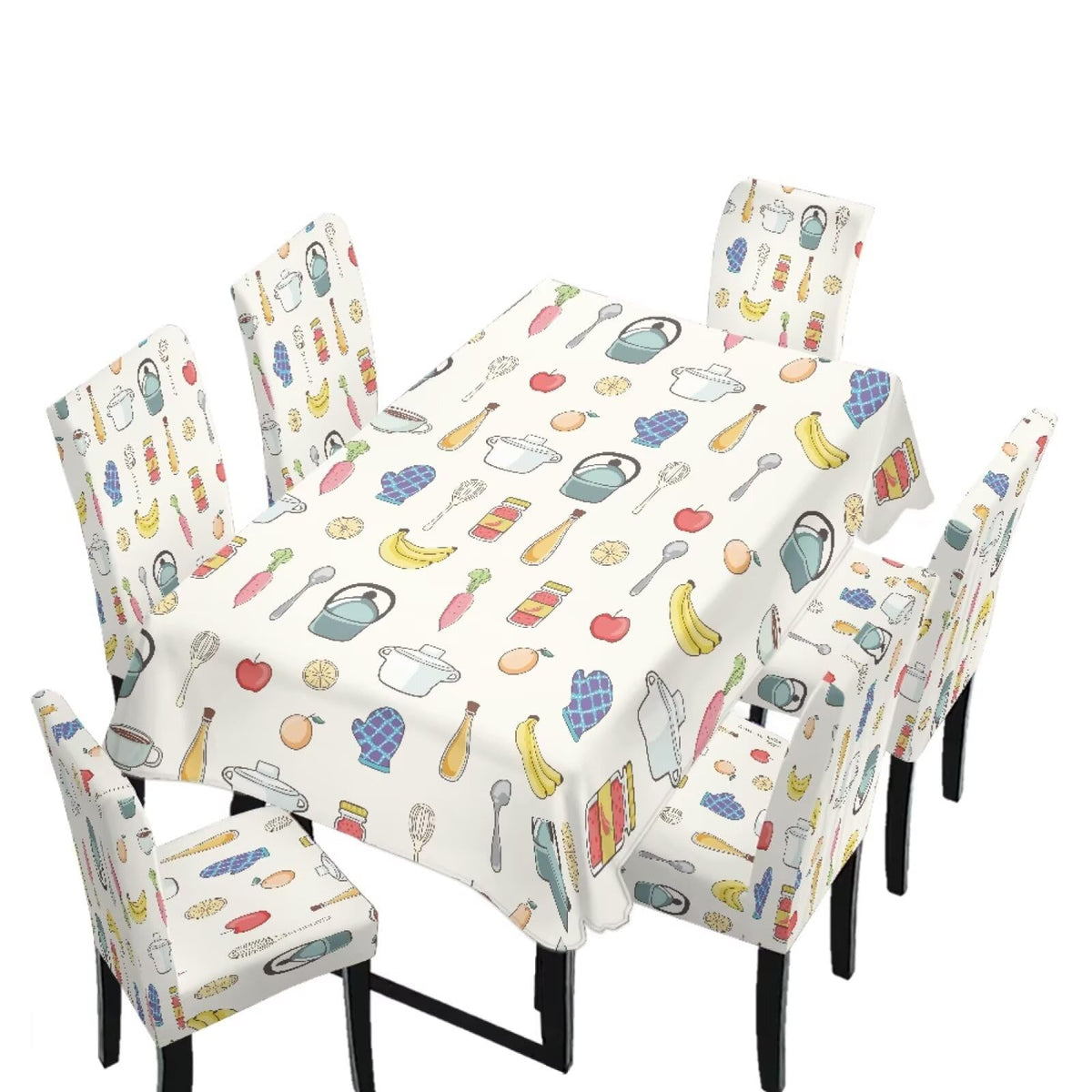 5 Pack Dining Table Cloth Rectangle 4 Seater Includes Kitchen Chair Covers, Stretch Seat Covers for Dining Chairs Anti-dust Washable Table Protector, Tribe Aztec Geometry Print