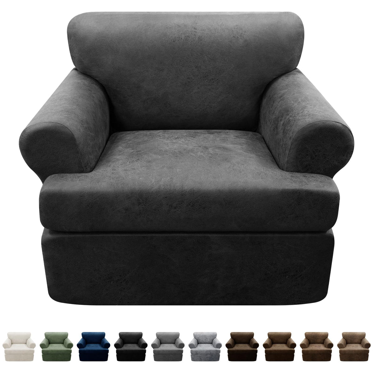 3-Pieces T Cushion Loveseat Slipcovers Leather Look Couch Cover Loveseat Covers for 2 Cushion Couch Furniture Protector Stretch Sofa Cover with 2 Individual T Cushion Seat Covers, Brown