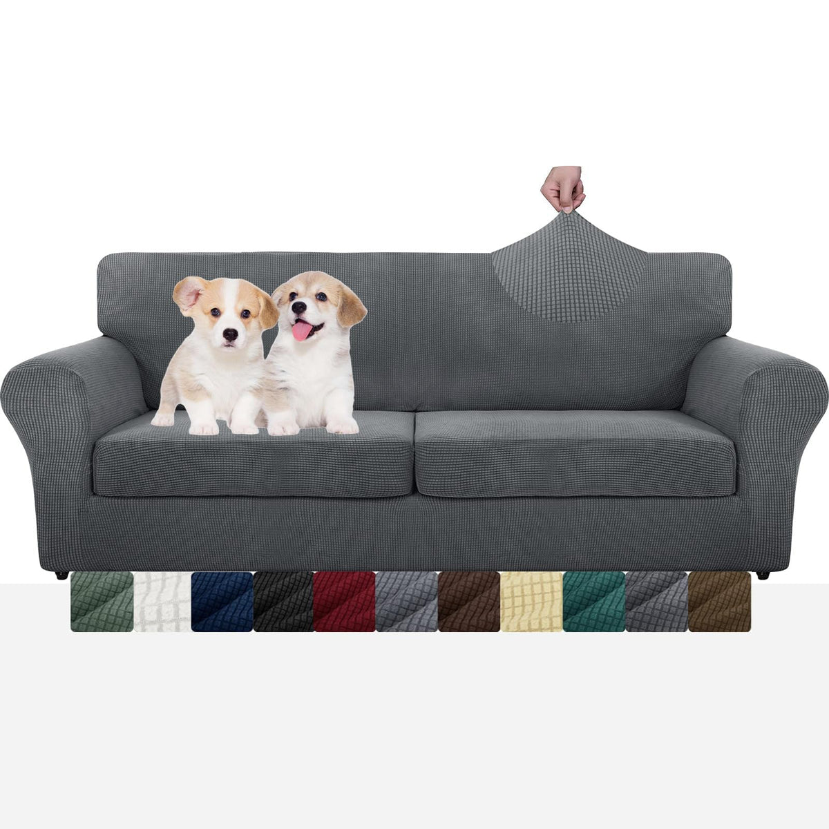 MAXIJIN 2 Piece Couch Covers for 2 Cushion Couch Super Stretch Loveseat Slipcover Dogs Pet Proof Fitted Furniture Protector Spandex Non Slip Sofa Love Seat Cover Washable (Loveseat, Gray)