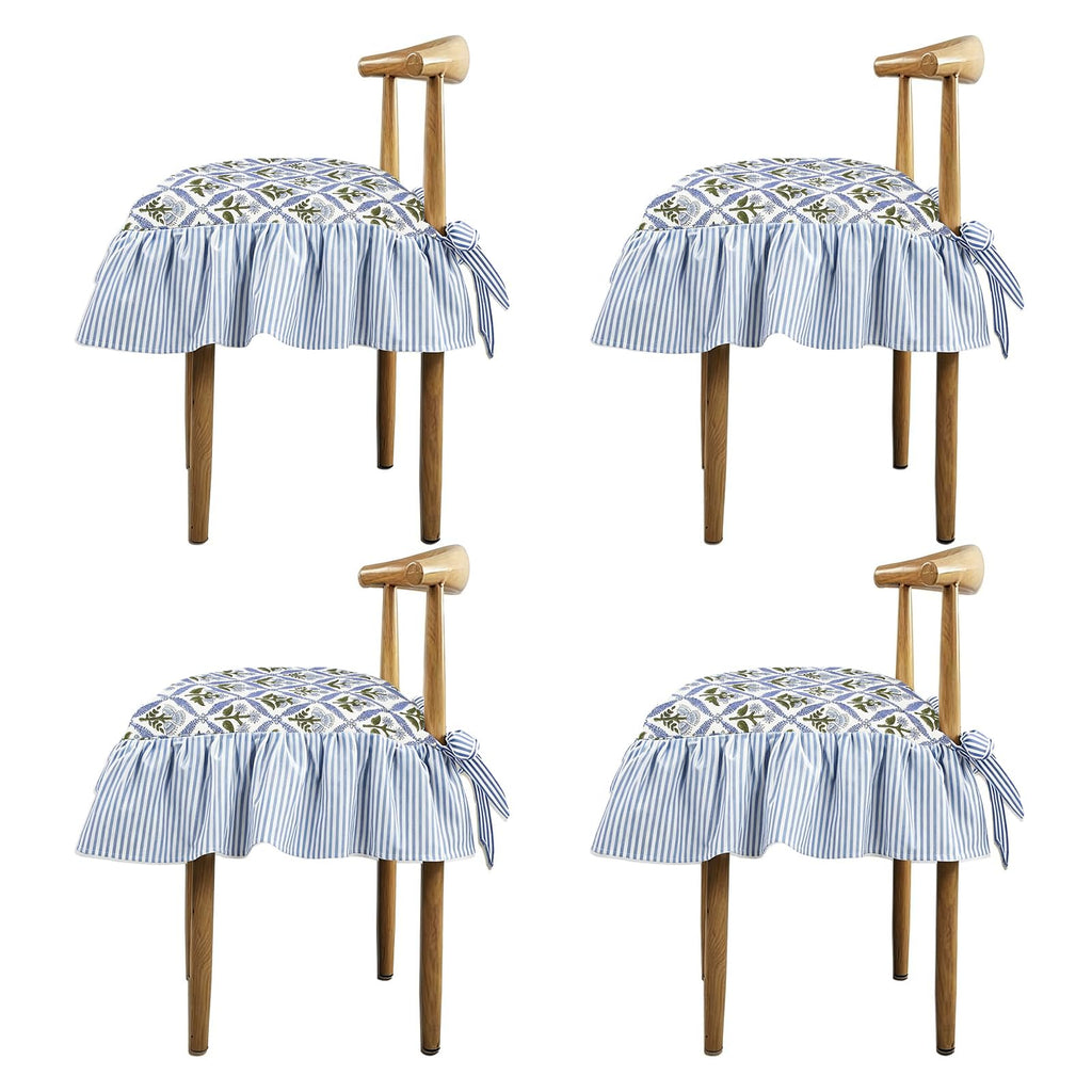 4 Pack Blue Ruffled Chair Cushion Covers 17.5x17.5 in Square