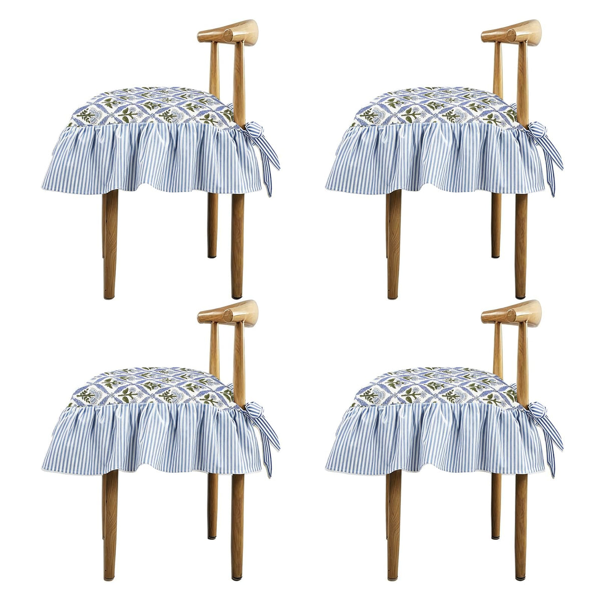 4 Pack Blue Ruffled Chair Cushion Covers 17.5x17.5 in Square