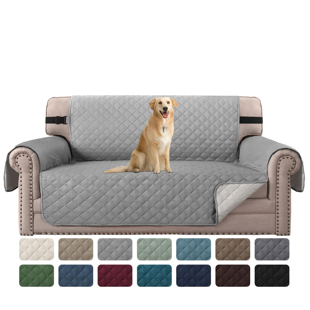 H.VERSAILTEX Reversible Couch Cover for 2 Cushion Couch Water Resistant Loveseat Washable Furniture Cover with Non-Slip Elastic Strap for Dogs, Pets, Kids(Oversized Loveseat, Charcoal Grey)
