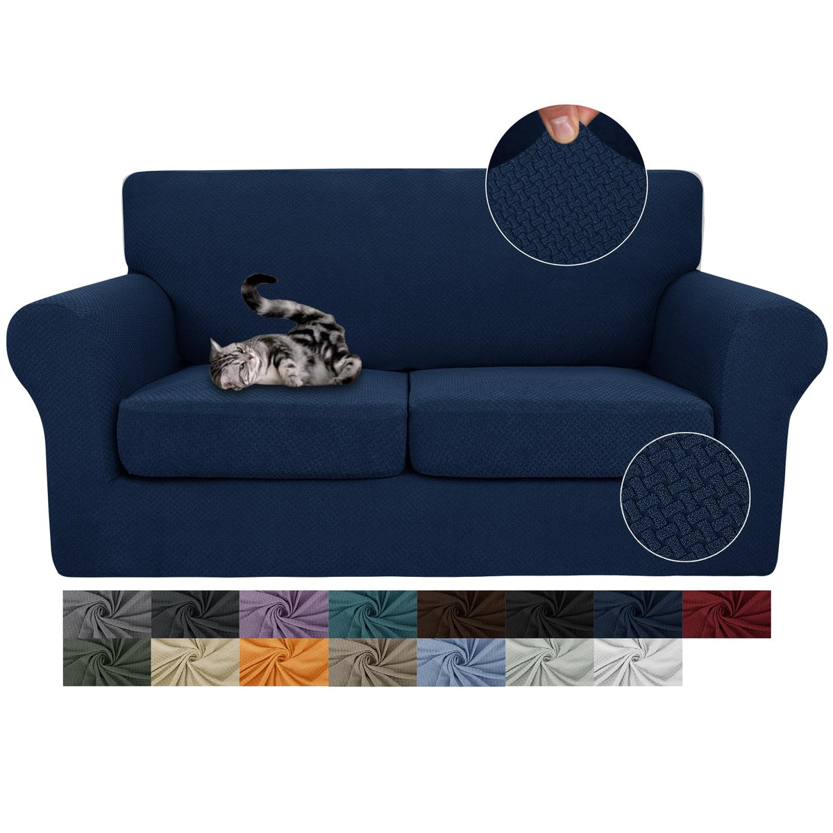 JIVINER 3 Pieces Stretch Couch Covers for 2 Cushion Couch Fitted Thick Loveseat Sofa Slipcover with 2 Seat Cushion Covers for Living Room Pet Dogs (Loveseat, Off White)