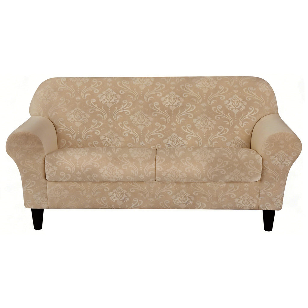 3 Pieces Sofa Covers for 2 Cushion Couch Velvet Embossing Camel Stretch Loveseat Couch Slipcovers with 2 Cushions Washable