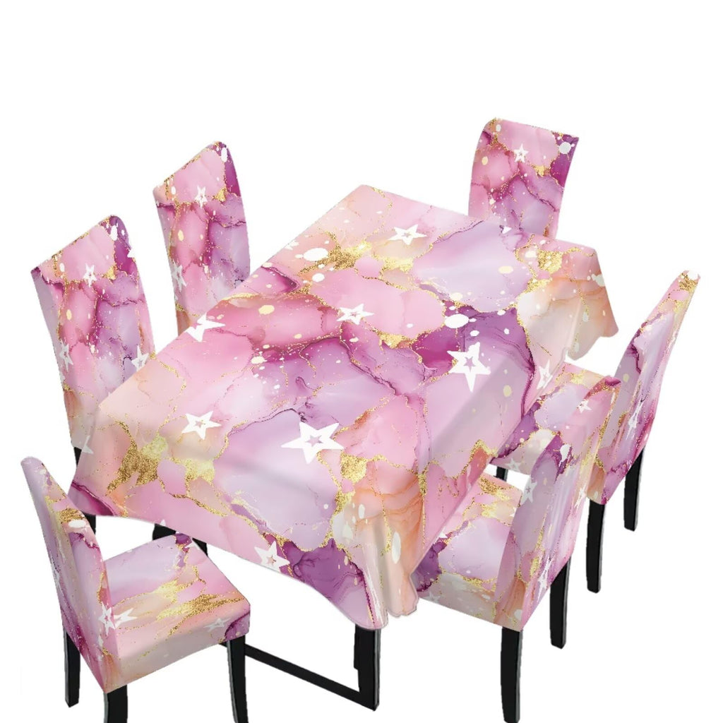 Table Cloth Rectangle Table Set of 5 Include Dining Chair Covers and Tablecloths for Dining Room Banquet, Anti-Scratch Chair Seat Protector Cover, Hummingbird Sunflower Tribe Print