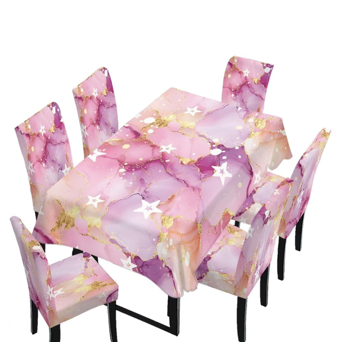 Table Cloth Rectangle Table Set of 5 Include Dining Chair Covers and Tablecloths for Dining Room Banquet, Anti-Scratch Chair Seat Protector Cover, Hummingbird Sunflower Tribe Print