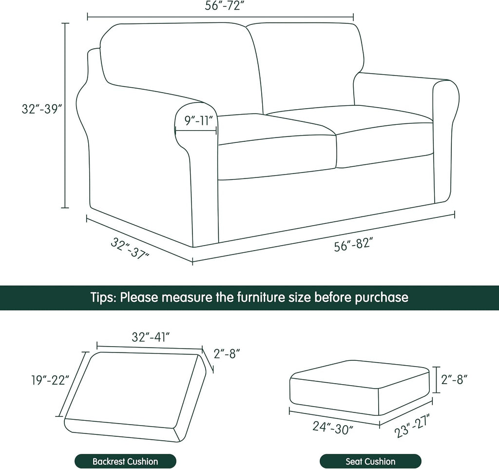 CHUN YI 5 Piece Stretch Couch Covers for Sofa, Loveseat, Grey