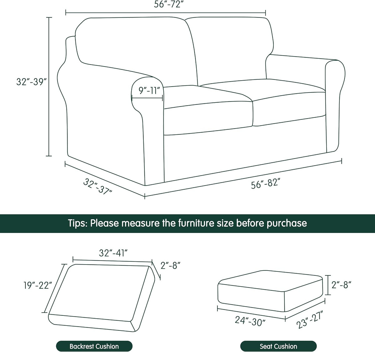 CHUN YI 5 Piece Stretch Couch Covers for Sofa, Loveseat, Grey