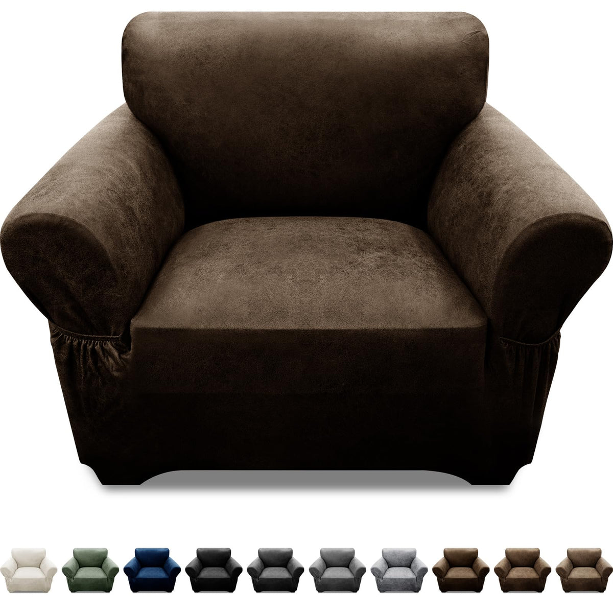 3-Pieces T Cushion Loveseat Slipcovers Leather Look Couch Cover Loveseat Covers for 2 Cushion Couch Furniture Protector Stretch Sofa Cover with 2 Individual T Cushion Seat Covers, Brown
