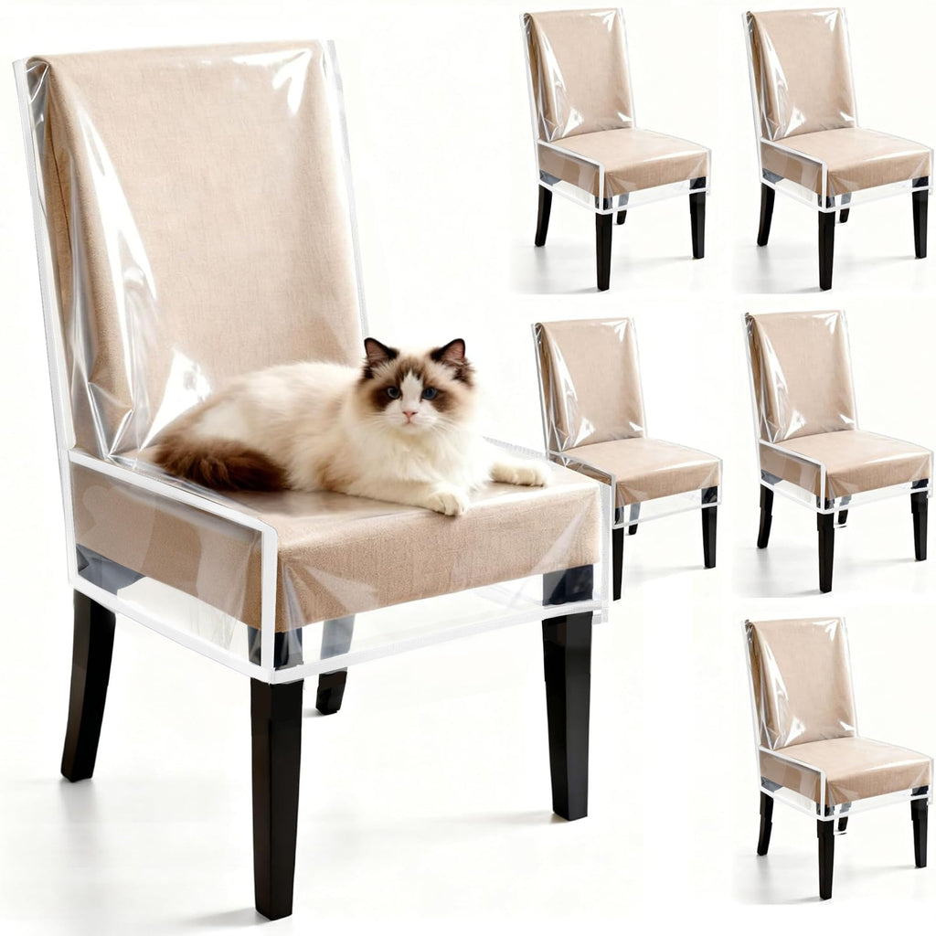 4 Pack Dining Chair Covers, Waterproof Clear Plastic Chair Covers for dining chairs, Plastic Seat Chair Protector Keep Chair Away from Water Dust Stain and Pet Claws W/21 x D/18 Fits Seatbacks 16-23"