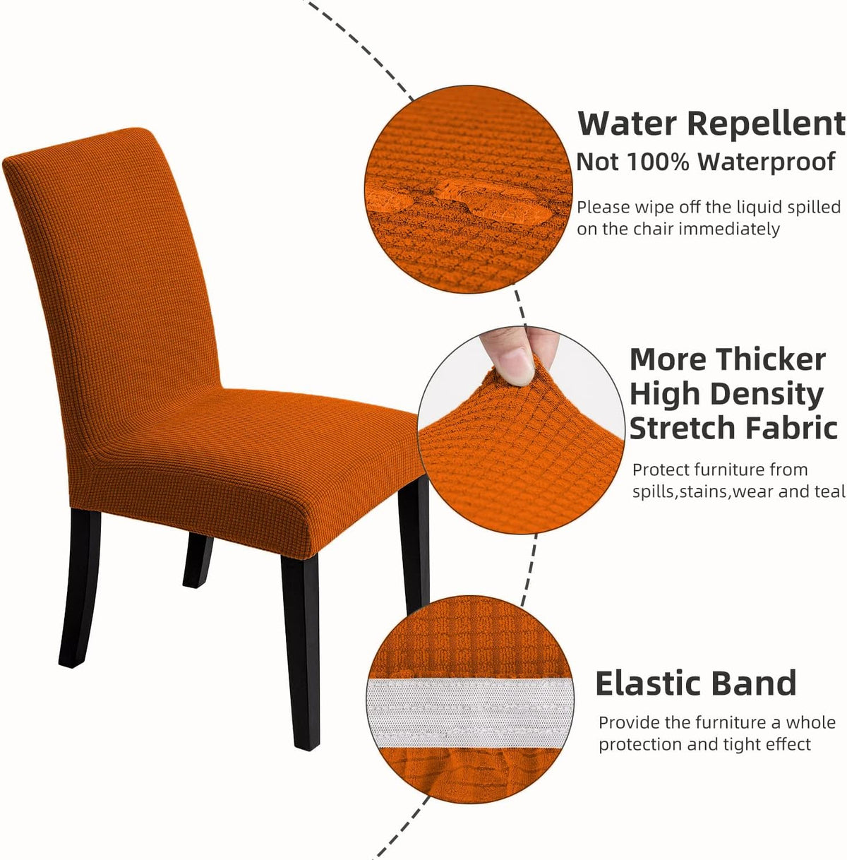 Chair Covers for Dining Room - Stretch Chair Slipcovers for Decorative Seat Protector Armless Removable Washable Elastic Dinner Universal Spandex Solid Chair Slip Covers Set (autumn orange,4)