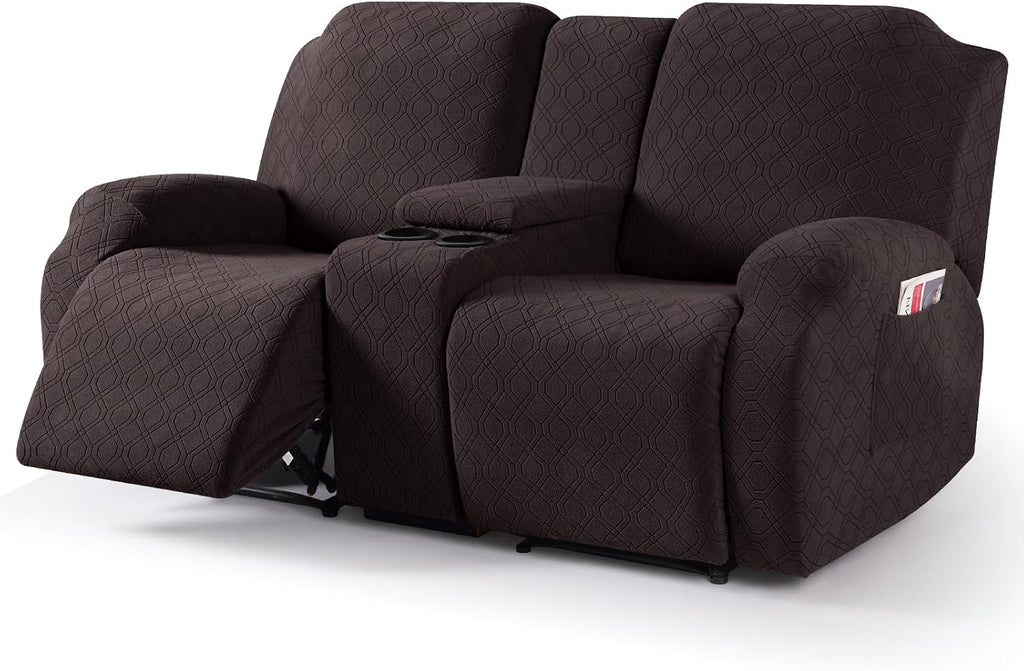 VANSOFY Stretch Recliner Loveseat Cover with Middle Console, Chocolate