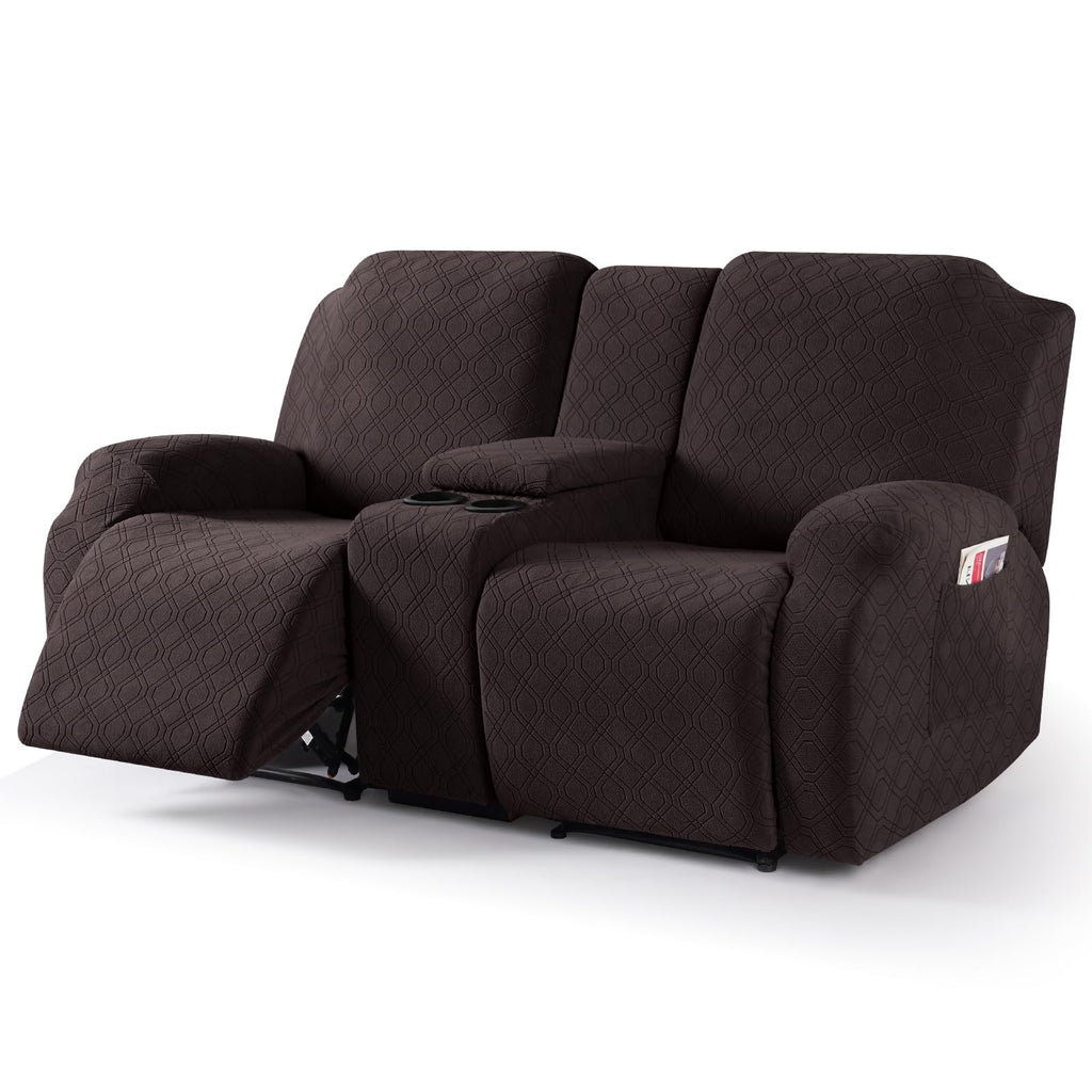 VANSOFY Stretch Recliner Loveseat Cover with Middle Console, Chocolate