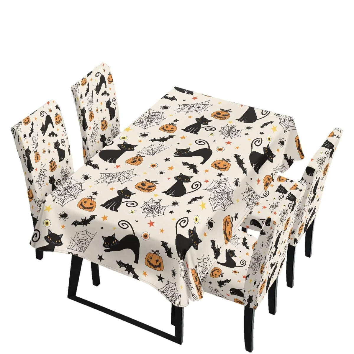Fitted Tablecloth with Chair Covers Set,Christmas Candle Washable Dining Room Chair Covers Set of 4/6 with Farmhouse Table Cover for Home Hotel Restaurant, 5pcs/7pcs