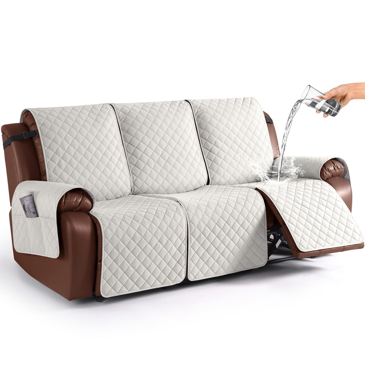 KinCam Waterproof Loveseat Recliner Covers Washable, 2 Seater, Light Gray
