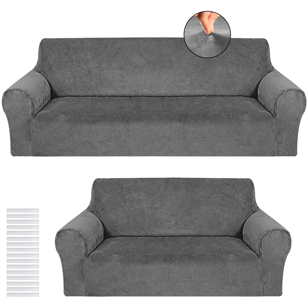 Peryiter 2 Pcs Couch and Loveseat Sofa Covers,Navy Blue,Milk Silk