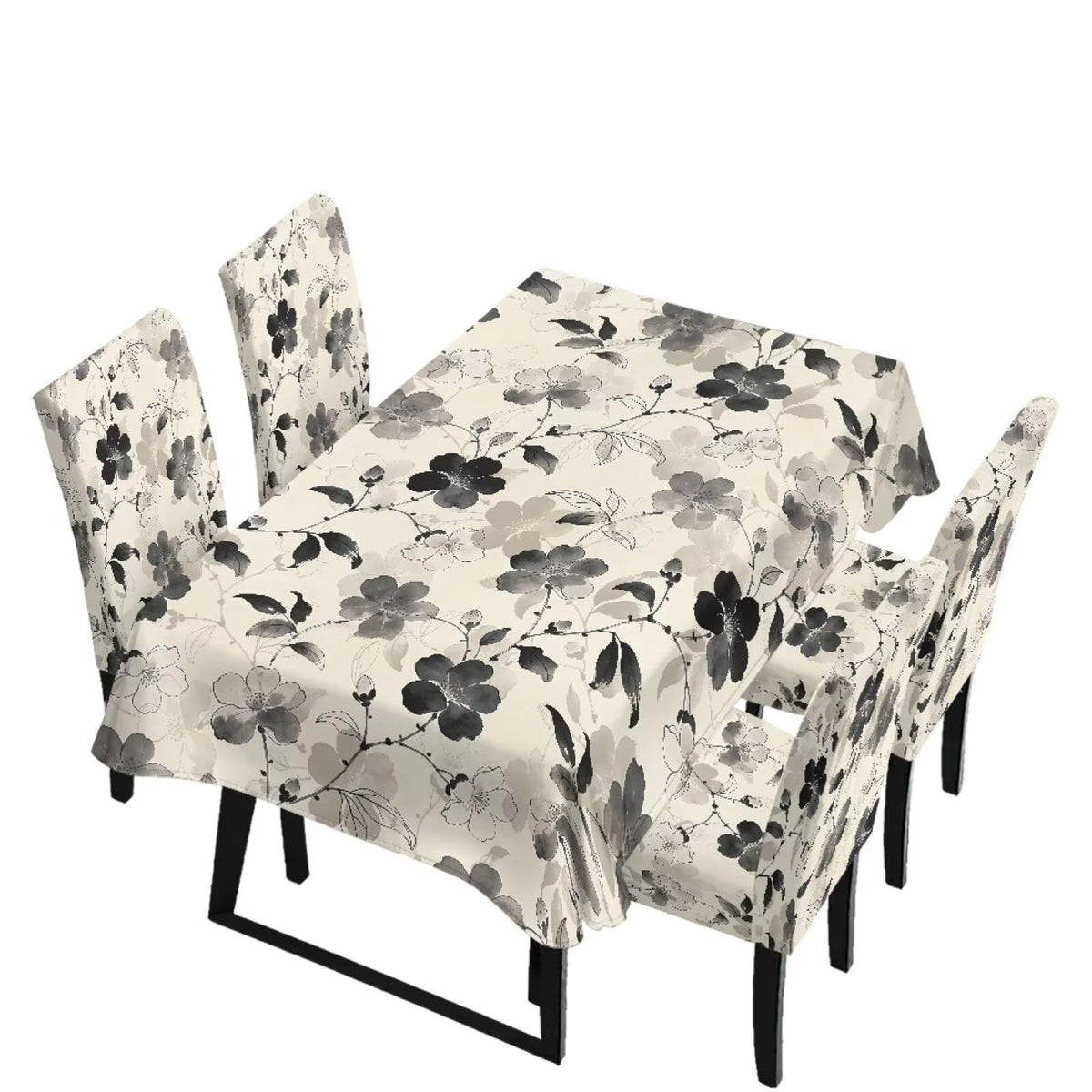 Table Cloth Rectangle Table Set of 7 Include Dining Chair Covers and Tablecloths for Dining Room Kitchen Banquet, Anti-Scratch Chair Seat Cover, Fluid Marble Print Green Gold Brown