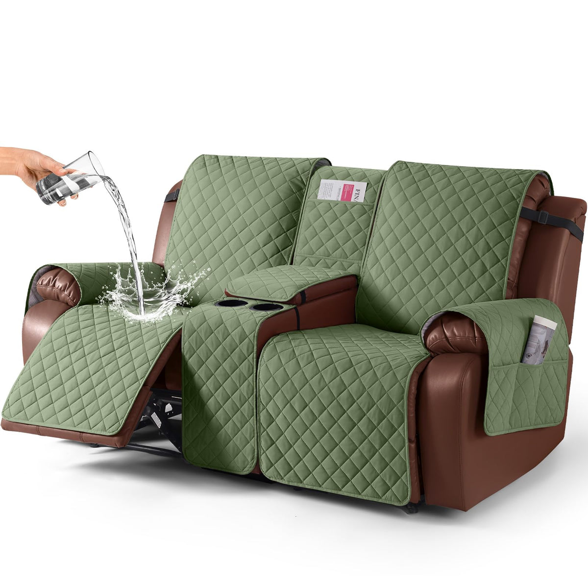 KinCam 100% Waterproof Loveseat Recliner Cover with Console, Khaki