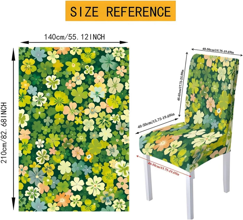 Stretch Dining Table Cloth and Chair Covers Set, 4 Seater Table Cover Anti-Wrinkle Parsons Chair Slipcovers Machine Washable Seat Protector for St. Patrick's Day Decor, Green Shamrock