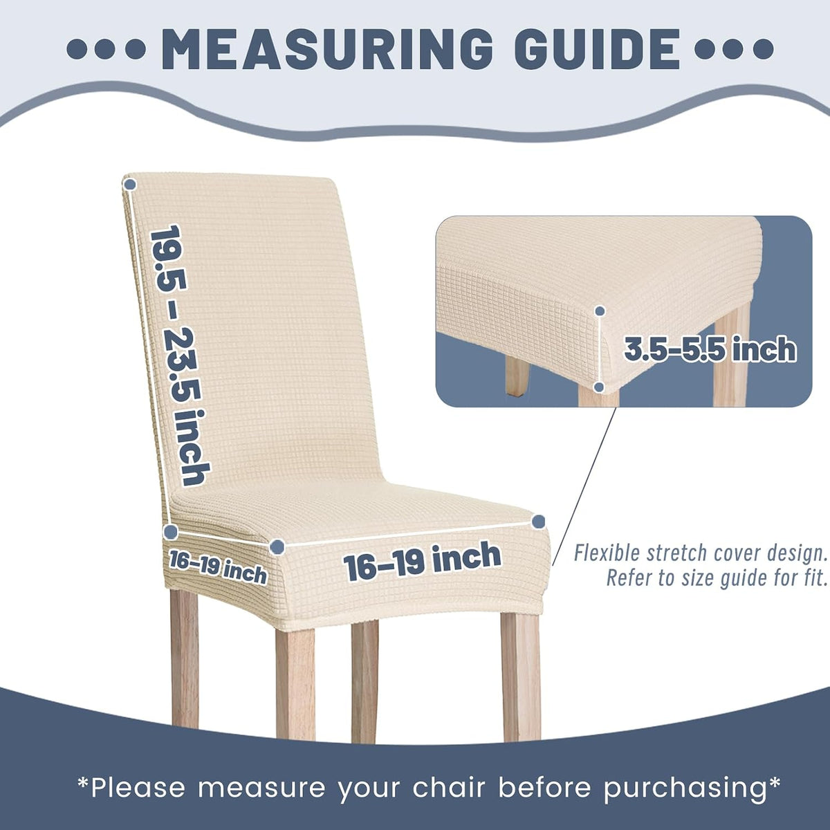 Waterproof Dining Chair Covers Set of 4, Beige Stretch Slipcovers