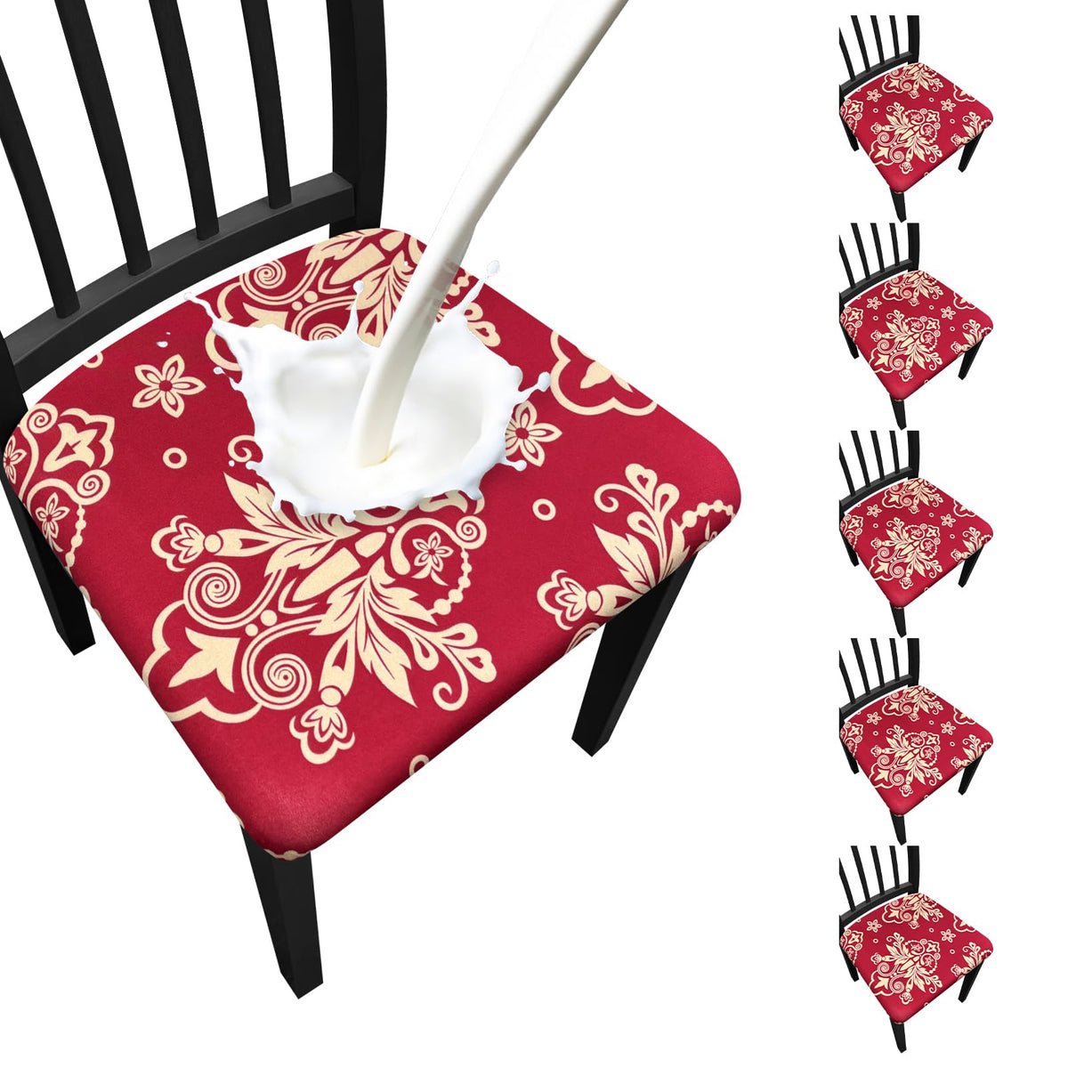Waterproof Dining Chair Seat Covers Set of 6, Stretch Removable Dining Room Seat Covers for Dining Chairs, Kitchen, Hotel, Party
