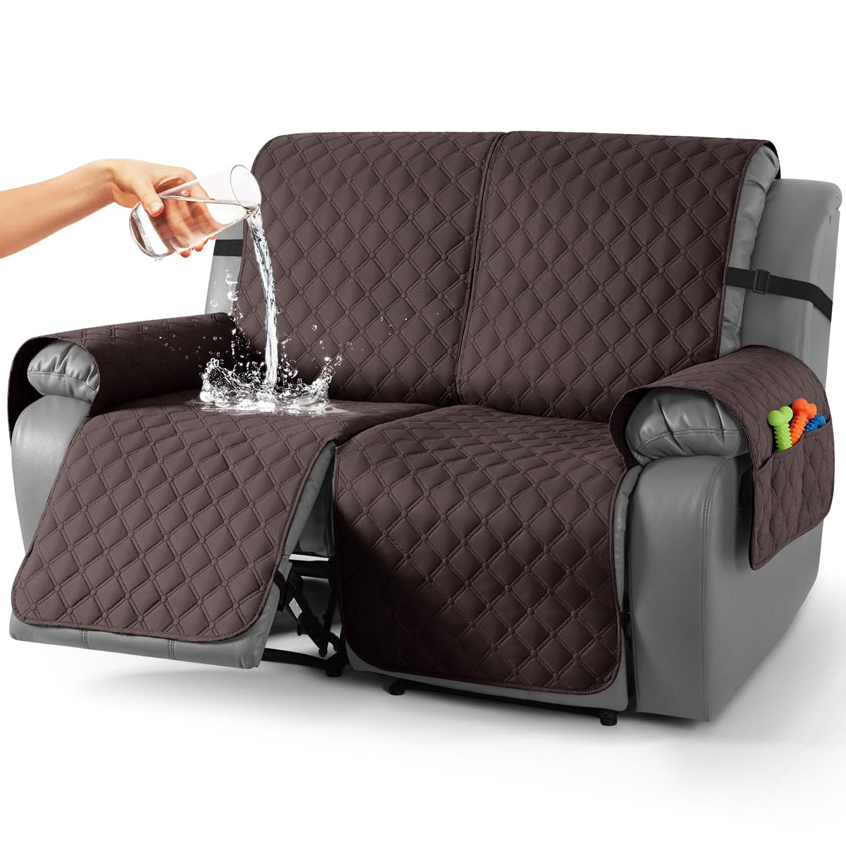 TAOCOCO 100% Waterproof Loveseat Recliner Covers Reversible, Charcoal Gray