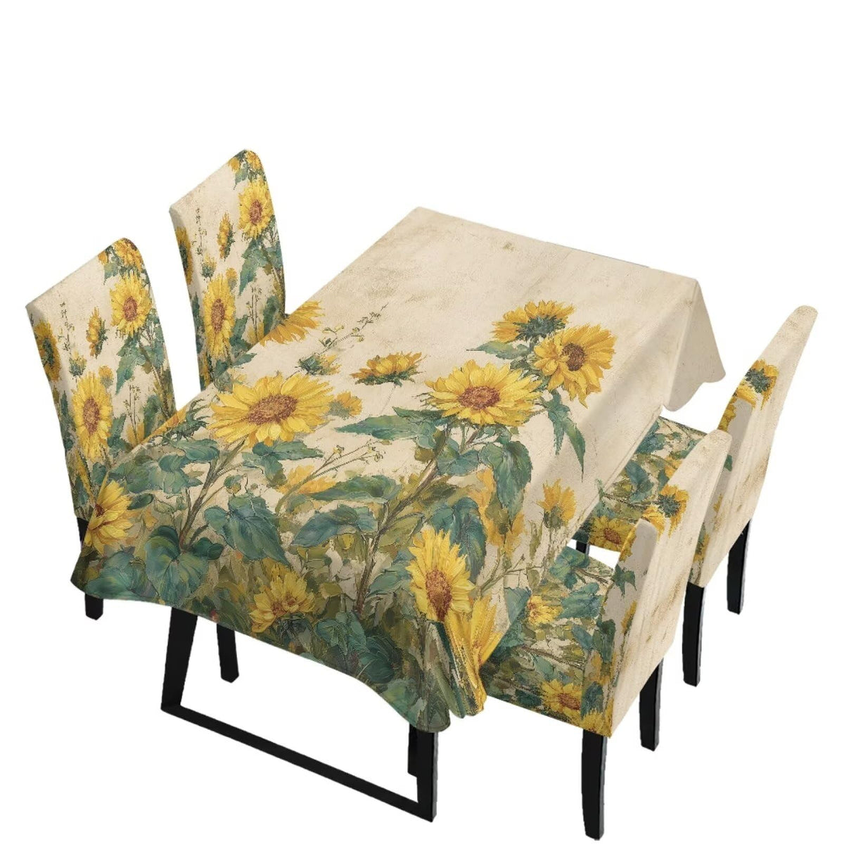 ZDCUSTOM Vintage Table Cloth and Chair Cover Set of 4 Sunflower Tablecloths Rectangular Elegant Chair Covers for Dining Chairs Stain Resistant Decoration