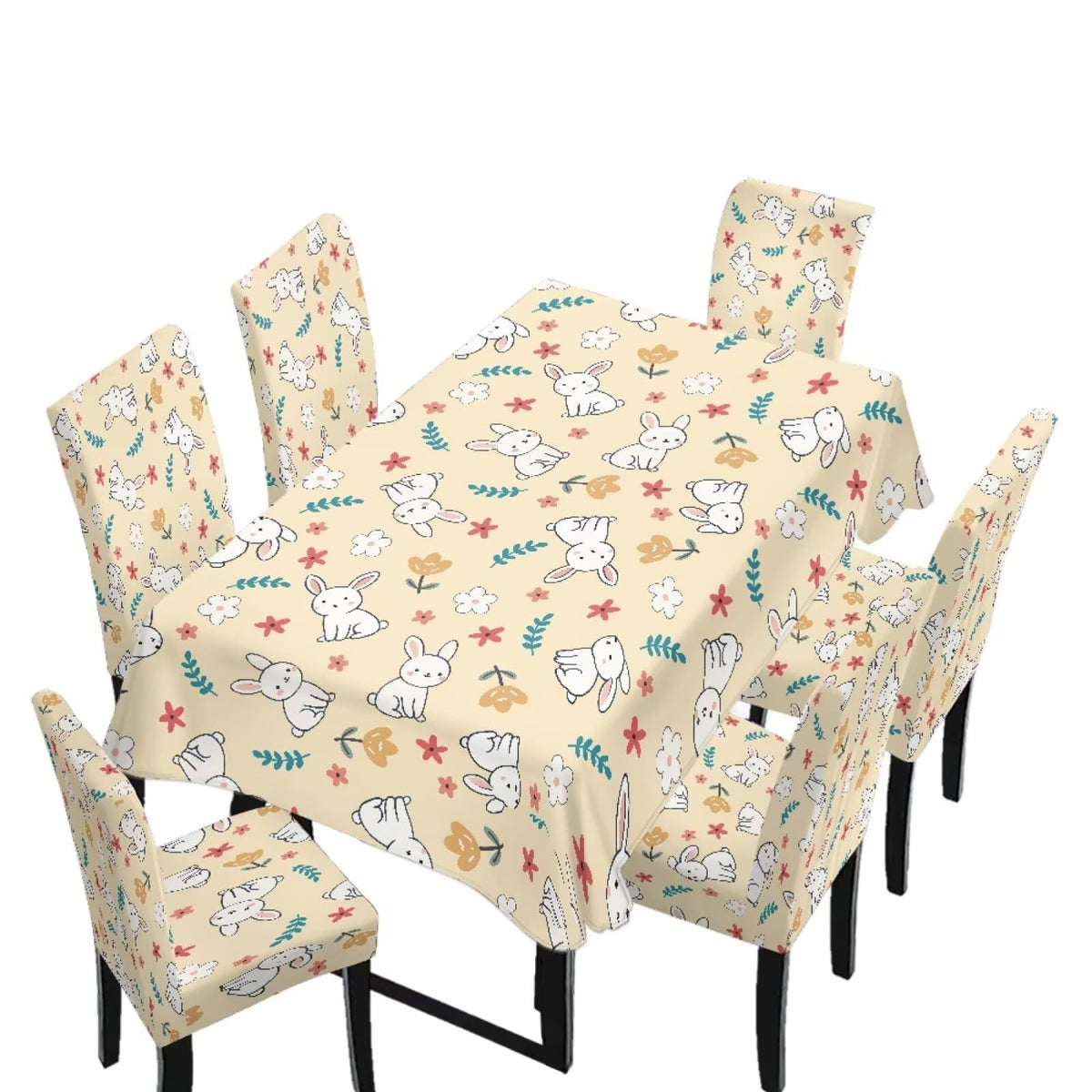 Table Cloth Rectangle Table Set of 7 Include Dining Chair Covers and Tablecloths for Dining Room Kitchen Banquet, Anti-Scratch Chair Seat Cover, Fluid Marble Print Green Gold Brown