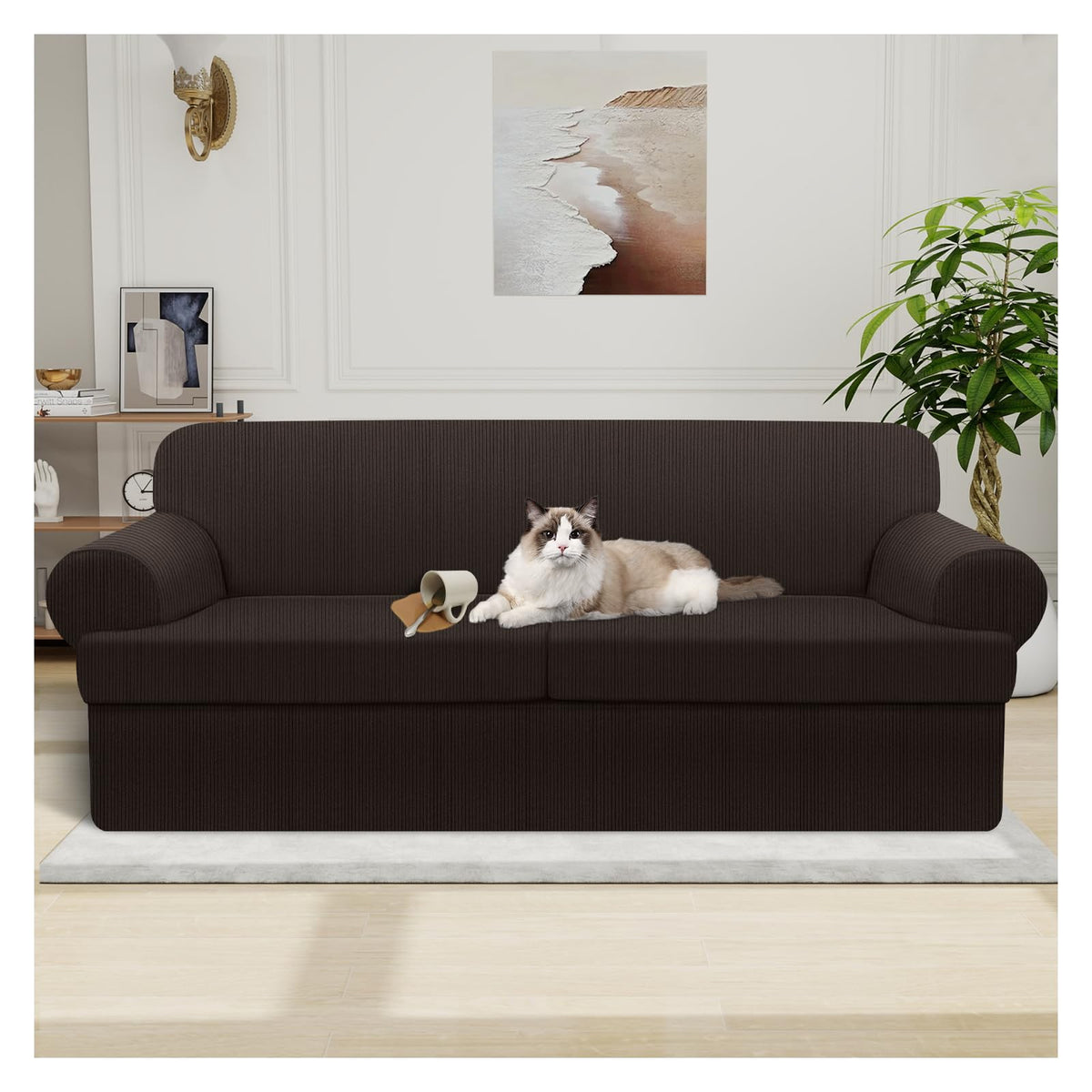 100% WaterproofLoveseat Cover 3-Piece Set Striped Loveseat Slipcovers for 2 Cushion Couch Sofa Covers with TPU Leakproof Bottom Stretch Couch Protector Pet Proof - Loveseat, Navy